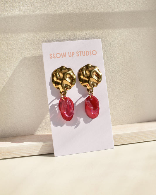 Upcycling Ohrringe Stecker POMEGRANATE rot