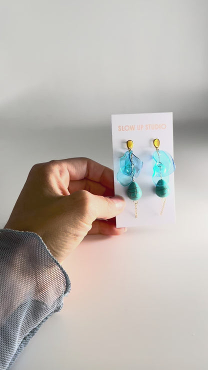 türkise Upcycling Ohrringe mit Türkis-Perle - OCEAN TEARS